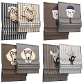 Cute Cartoon Dog Pattern Window Blinds with Striped Design Brown Gray for Home Interior 3d model