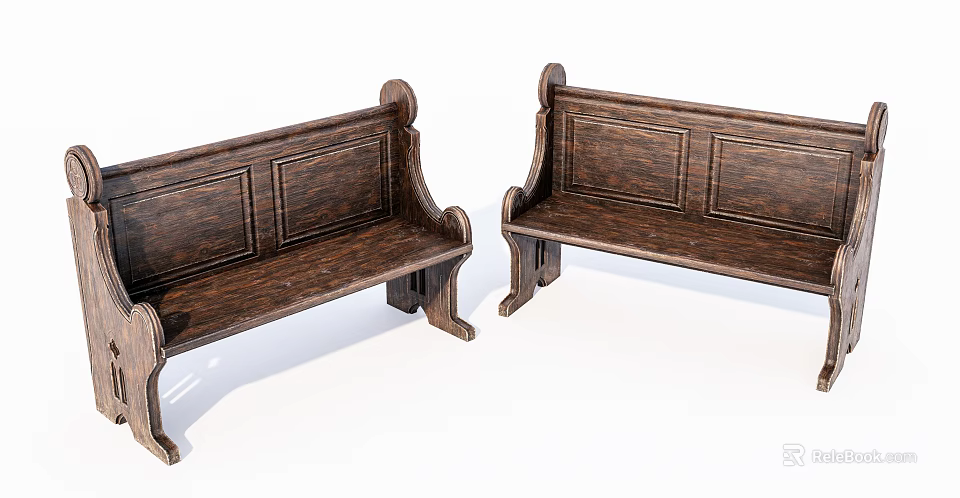 Traditional Wooden Leisure Chairs With Carved Design Paneled Back And Curved Armrests Set Of Two 3d model 