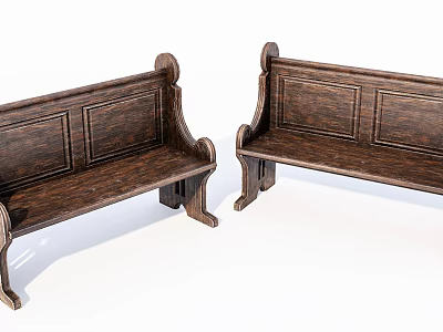 Traditional Wooden Leisure Chairs With Carved Design Paneled Back And Curved Armrests Set Of Two 3d model