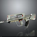 Futuristic White And Red Assault Rifle With Sleek Metallic Design And Ergonomic Grip