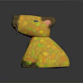 Sitting Yellow Cat Stuffed Toy With Vibrant Floral Patterns And Long Whiskers