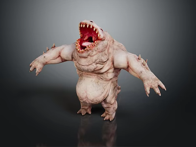 Fierce 3D Monster Character With Open Mouth Sharp Teeth Bulky Spiked Body And Thick Limbs 3d model