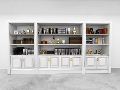 Elegant White Bookcase With Multiple Shelves Books Decorative Vases And Storage Cabinets 3d model
