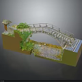 Miniature Stone Arch Bridge Model With Ivy Covered Structure And Stream Pavilion 3d model