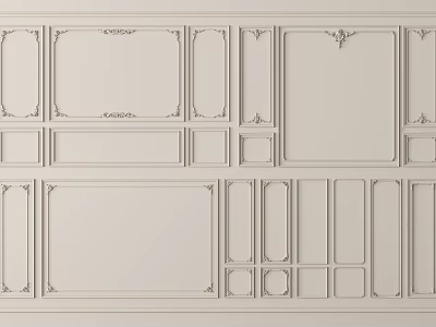 Elegant Paneled Background Wall Design With Symmetrical Sections Decorative Moldings And White Finish 3d model