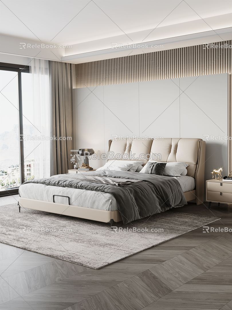 Modern background double bed 3d model