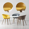 Modern Round Table and Chair Set with Colorful Upholstered Seats and Wooden Legs