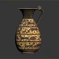 Carved Decorative Pottery Jug with Intricate Traditional Patterns and Ornate Handle