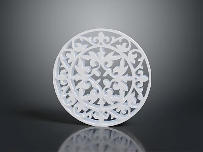 White Circular Decorative Plate With Lace Like Intricate Plant Pattern Design 3d model