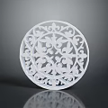 White Circular Decorative Plate With Lace Like Intricate Plant Pattern Design