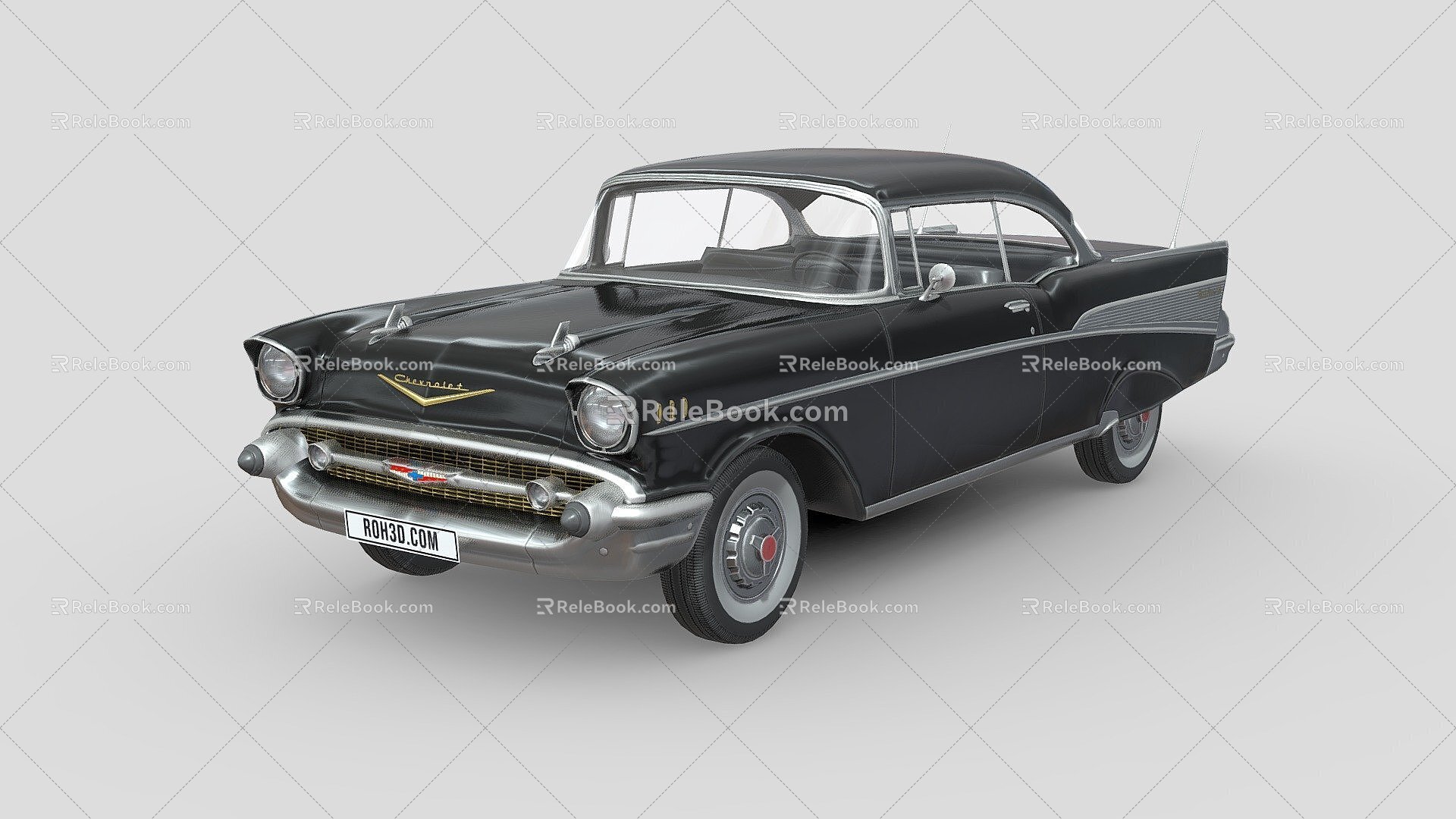 Year Black Chevrolet Bel-air Car 3d model