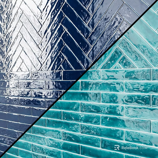 Glossy Blue And Light Blue Herringbone Pattern Tiles For Modern Wall Design 3d model 