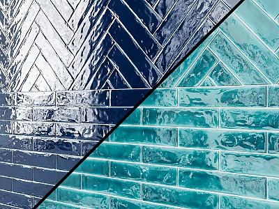 Glossy Blue And Light Blue Herringbone Pattern Tiles For Modern Wall Design 3d model