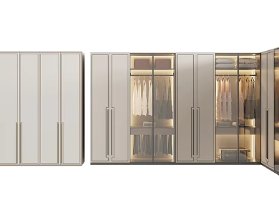 Sleek Modern Wardrobe Design With Sliding Doors Hanging Rods And Storage Shelves 3d model