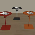 Modern Round Top Side Tables With Red Gray Orange Metal Frames And Square Bases 3d model