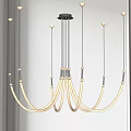 Modern LED Chandelier With Curved White Lights Gold Accents And Black Frame Design