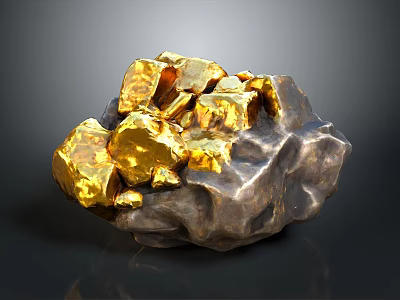 Raw Gold Ore with Shiny Gold Crystals Embedded in Natural Rock 3d model