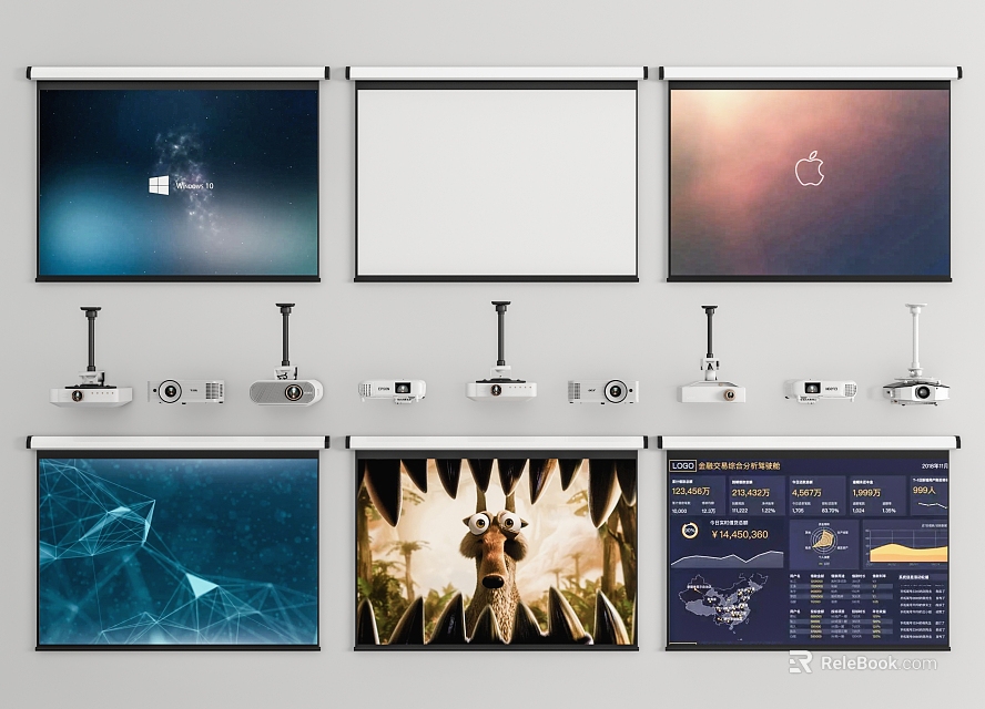 Projection Monitoring Systems With Projection Screens Projectors And Diverse Visual Contents 3d model 
