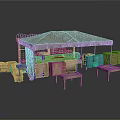 Outdoor Market Stall With Canvas Canopy Wooden Crates Sacks And Tables