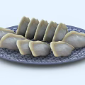 Traditional Chinese Dumplings Served on Blue and White Patterned Ceramic Plate 3d model