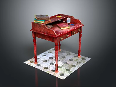 Vintage Style Detective Desk Desk Detective Wooden Desk Vintage Desk Victorian Style Book Pen Countertop Mosaic Tile Floor 3d model