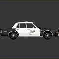 Vintage White And Gray Police Car With Red Lights POLICE Sign And Reflection