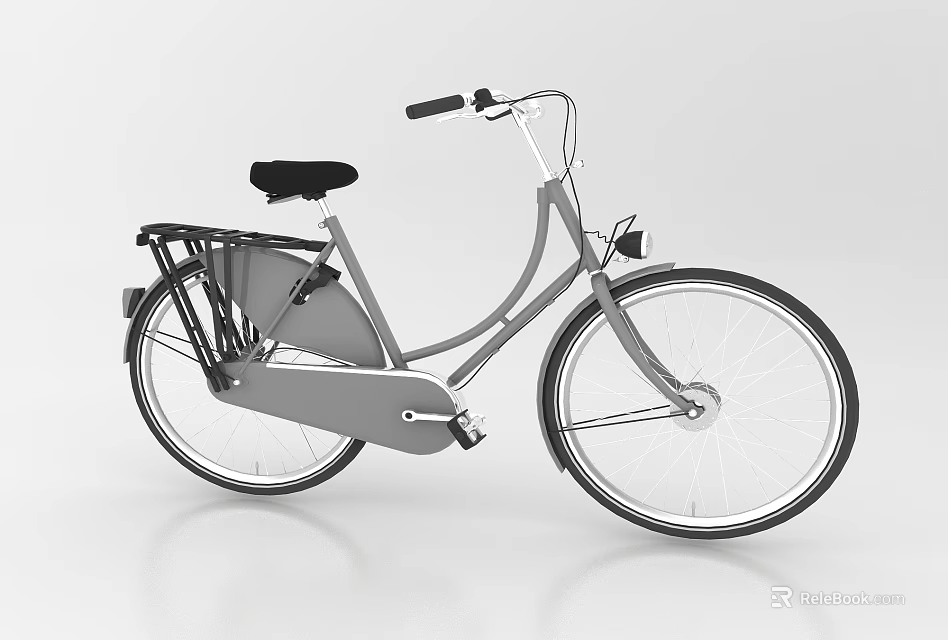 Gray Bicycle with Black Seat Rear Rack and Minimalist Design for Urban Commuting 3d model 