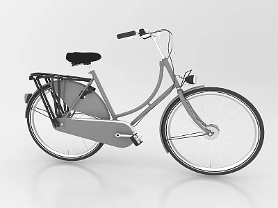 Gray Bicycle with Black Seat Rear Rack and Minimalist Design for Urban Commuting 3d model