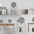 Modern Dressing Tables With Round Mirrors Drawers And Stools In Various Styles 3d model