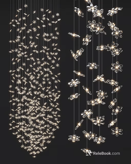 Elegant Hanging Crystal Chandelier Design With Flower Shaped Crystals And Sparkling Illumination 3d model 