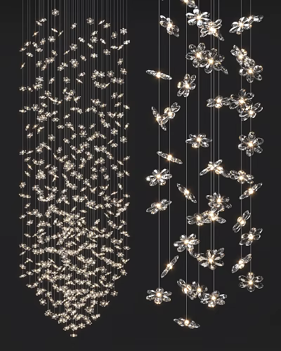 Elegant Hanging Crystal Chandelier Design With Flower Shaped Crystals And Sparkling Illumination 3d model