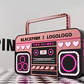 Blackpink LogoLogo Portable Radio For Slimms With Pink Black Heart Patterns On Checkerboard Floor