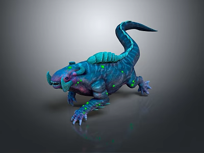 Fantasy Monster With Blue Purple Body Glowing Green Spots Long Tail Sharp Claws And Fangs 3d model