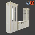 Classic White TV Wall Design With Glass Door Cabinets And Drawer Storage