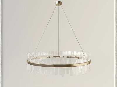Elegant Modern Circular Chandelier With Brass Frame And Transparent Glass Pendants 3d model