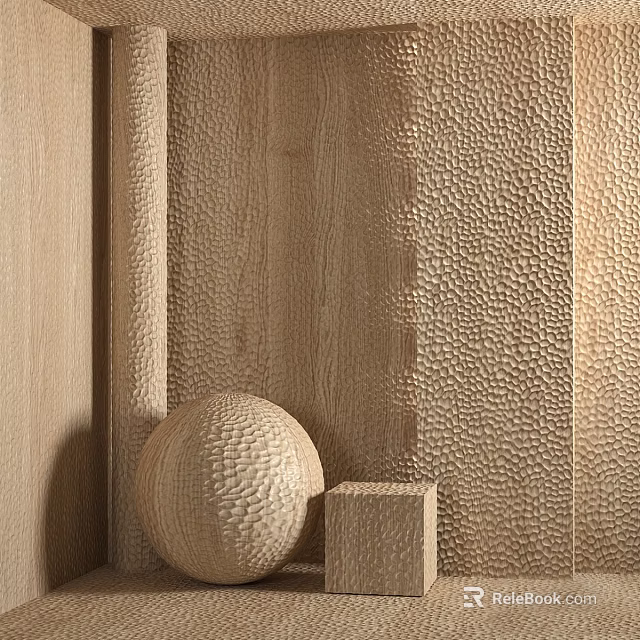 Modern Textured Wooden Wall Surface With Relief Patterns Decorative Sphere And Cube 3d model 