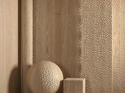 Modern Textured Wooden Wall Surface With Relief Patterns Decorative Sphere And Cube 3d model