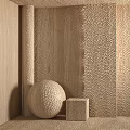 Modern Textured Wooden Wall Surface With Relief Patterns Decorative Sphere And Cube 3d model