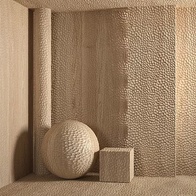 Modern Textured Wooden Wall Surface With Relief Patterns Decorative Sphere And Cube 3d model