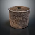 Decorative Ceramic Aquarium Fish Tank Pot With Geometric Spiral And Wave Patterns In Deep Brown
