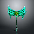 Fantasy Axe With Symmetric Green Glowing Blade And Yellow Accent Handle
