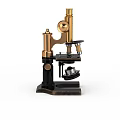 Vintage Golden And Black Microscope With Metal Structure And Stable Base