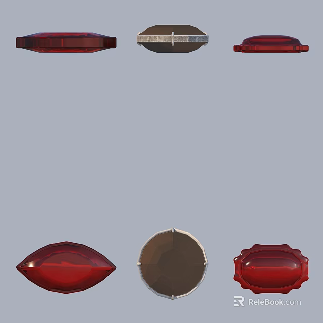 Red Gemstone Jewelry Collection With Oval Round And Decorative Metal Settings 3d model 