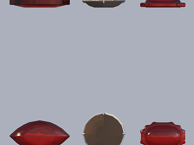 Red Gemstone Jewelry Collection With Oval Round And Decorative Metal Settings 3d model