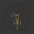 Vintage Military Cannon Scene With Wooden Wheels Flag Stones And Footprints