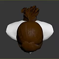 3D Character Head Model With Red Hair And White Facial Features On Gray Background