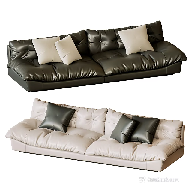 Modern Single Sofa Design With Black Leather Beige Fabric And Decorative Pillows 3d model 