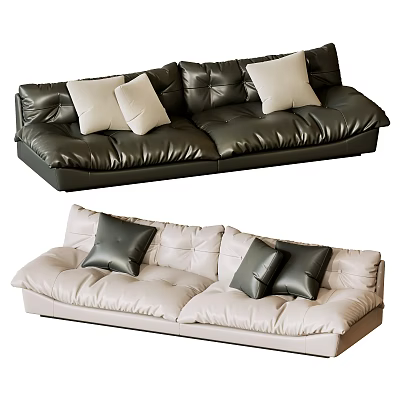 Modern Single Sofa Design With Black Leather Beige Fabric And Decorative Pillows 3d model