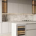 Modern Kitchen Gray Cabinets With Marble Countertop Wine Rack And Island