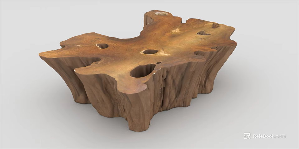 Rustic Wooden Tree Stump Coffee Table With Natural Holes And Texture 3d model